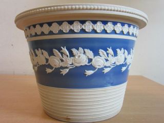 Antique English Jasperware Blue white Rose Design Jardiniere planter pot 9 