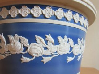 Antique English Jasperware Blue white Rose Design Jardiniere planter pot 9 