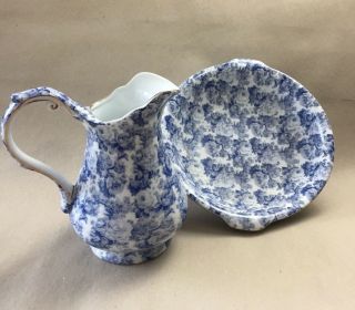 Wash Basin Bowel Pitcher Blue & White Floral Country Vintage Style China 2