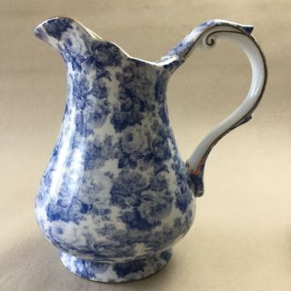 Wash Basin Bowel Pitcher Blue & White Floral Country Vintage Style China 4