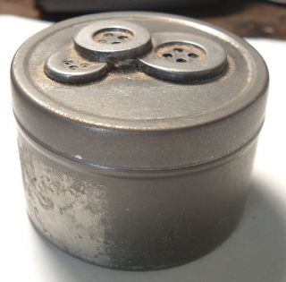 Antique 19th Century,  Victorian Era Sewing Button Tin Round Box - Unique