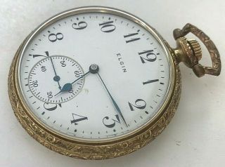 12s - Antique 1913 Elgin Hand Winding Pocket Watch Movement W.  Seconds Hand Reg.