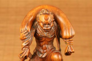 Big Chinese Old Antique Boxwood Hand Carved Evil Statue Netsuke Dragon Buddha