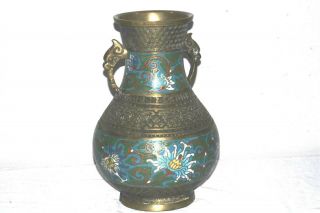 Antique Cloisonné Champleve Enamel Brass Bronze 12 " Vase Pot Japan