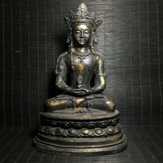 Unusual Archaic Chinese Bronze Buddha Seated Statue Sculpture Marked