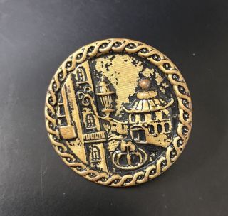 Unique Antique Vintage Metal Picture Button Detailed Italy Rome House 1.  5 "