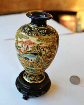 Small Vintage Japanese Satsuma Vase Signed On Base,  Stand