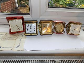 5 X Vintage Mechanical Wind Travel Alarm Clocks Incl Imhof With Bill Of