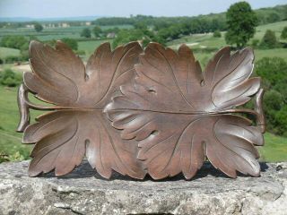 19thc Black Forest Oak Tray Carved With Two Large Oak Leaves
