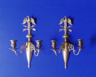 Vintage Brass Colonial Style 2 - Candle Wall Sconces W/ Eagle Finials