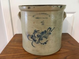 Fort Edward Stoneware Ny Antique 4 Gallon Salt Glaze Pottery Crock - Exc Cond