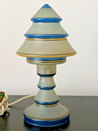 Vtg Antique All Glass (base & Shade) Hand - Painted Art Deco Lamp 10.  75 " H