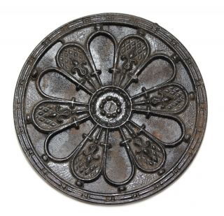 Antique Round Cast Iron Floor Grate Register Vent 7 3/4 " Black Floral Design