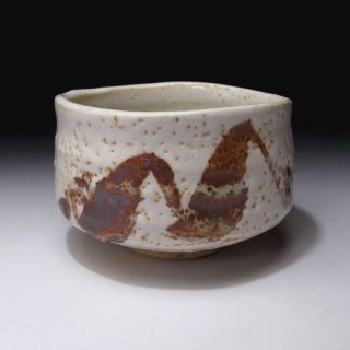 Cp7: Vintage Japanese Pottery Tea Bowl Of Shino Ware,  White & Brown