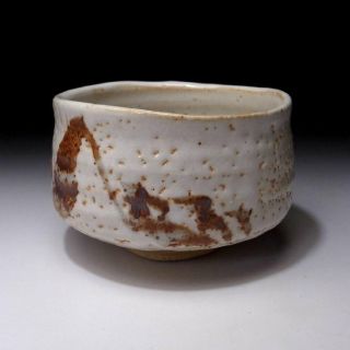 CP7: Vintage Japanese Pottery Tea Bowl of Shino Ware,  White & brown 2