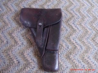 German Wwii Leather Occupation Holster For The High Power - Dark Brown &