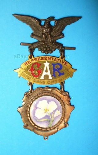 Civil War Veteran Badge Gar Medal Grand Army Republic Rep Salt Lake City Ut Old