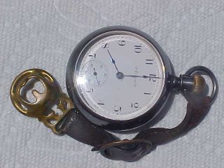 Antique Elgin Pocket Watch 18s Leather Brass Fob 9814498 Silver Repair
