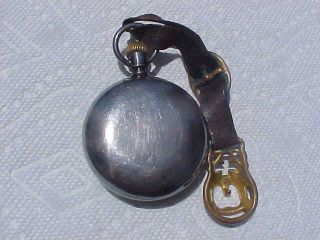 Antique Elgin Pocket Watch 18s Leather Brass Fob 9814498 Silver Repair 3