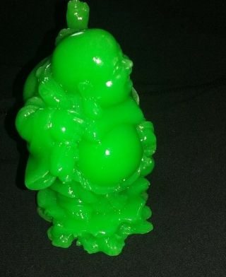 Chinese Good Luck Vintage Jade Green Resin Laughing Buddha Wealth Statue