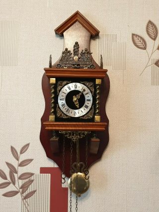 A Rare Zaanse Zaandam Dutch Battery Operated Wall Clock,  Bell Ring On The Hour.