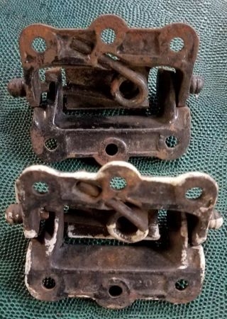 Pair Antique Cast Iron Victorian Spring Loaded Screened Door Hinges c1880 ' s 2