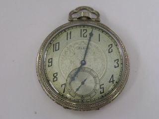 Vintage Elgin Pocket Watch White Gold Filled Case 44mm 1928