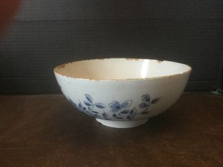 Large 18th Century English Delft Bowl Blue Dec Antique Tin Glaze Pottery Repair