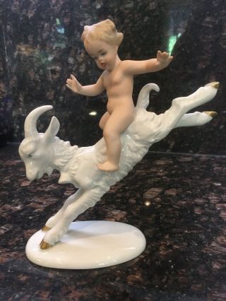 Wallendorf Porcelain Figurine Nude Boy Riding Goat German Democratic Republik Nr