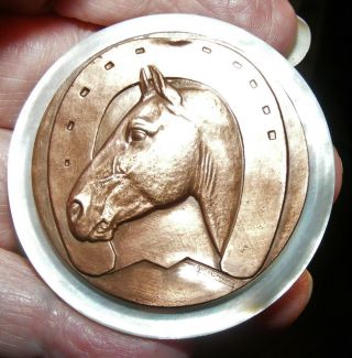 Rare Signed Jacques Cartier Brass Horse With Horse Shoe Circa 1921 2 " Mop Button