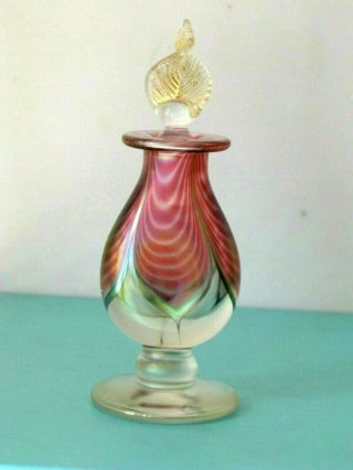 Vtg Stuart Abelman Iridescent Pulled Feather Art Glass Perfume Bottle