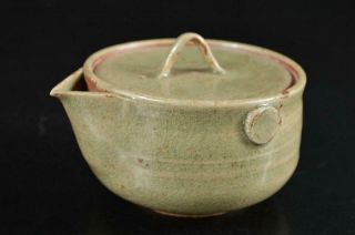 S6179: Japanese Mushiake - Ware Green Glaze Tea Pot Houhin Kyusu Sencha