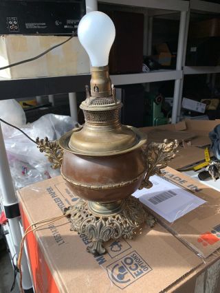 Antique B & H Bradley & Hubbard Brass Banquet Oil Lamp Base 8324 Dragon