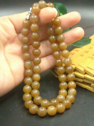 Antique Chinese Nephrite Celadon - Hetian - Old - Jade 8mm Beads Necklace Pendant56