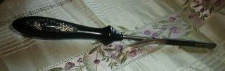 Antique Victorian Feather Curler Iron Ebony,  Sterling Silver w Pearl push button 2