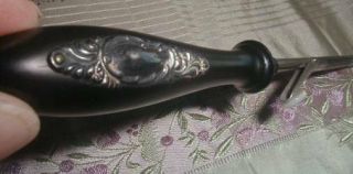Antique Victorian Feather Curler Iron Ebony,  Sterling Silver w Pearl push button 3
