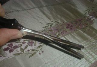 Antique Victorian Feather Curler Iron Ebony,  Sterling Silver w Pearl push button 4