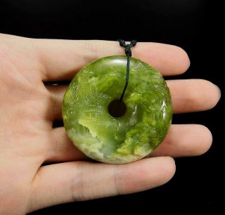 100 Natural Hand - carved Chinese Jade Pendant jadeite Necklace landscape coin77e 5