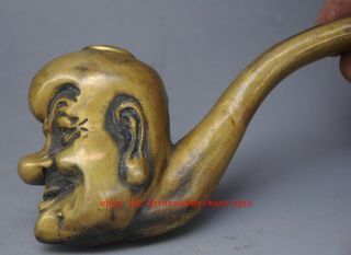 Asia Collectible Old Handwork Carving Gold - Plated Copper Tobacco Pipe Gift c01 4