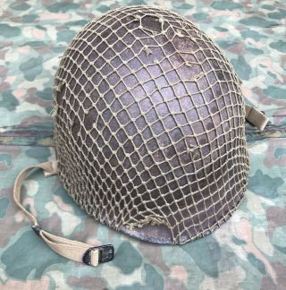 Wwii Us M1 Army Helmet,  Fixed Bale With Chinstraps And Net,  Named