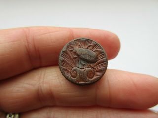 Impressive Scarce Antique Vtg Leather Picture BUTTON Scarab Beetle Insect (W) 2
