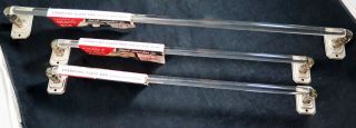 3 Kimble Vintage Art Deco Clear Bent Curved Glass Dish Towel Bars Rod Nickel Nos