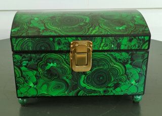 Wood Box Faux Malachite & Marbled Papers Antique French Empire Style Jewelry