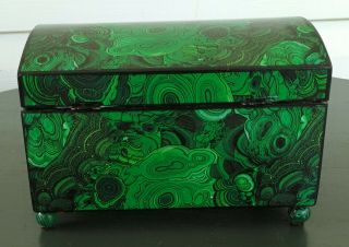 wood box faux malachite & marbled papers antique french empire style jewelry 3