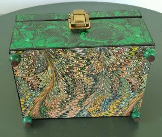 wood box faux malachite & marbled papers antique french empire style jewelry 6