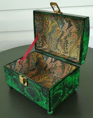wood box faux malachite & marbled papers antique french empire style jewelry 7