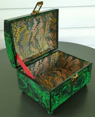 wood box faux malachite & marbled papers antique french empire style jewelry 8