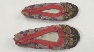 Antique Vintage Asian Chinese Bound Shoes Hand Made Embroidered 6 1/4 "