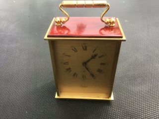 Vintage Swiss Made Imhof 8 Day Carriage Clock Brass And Burgundy