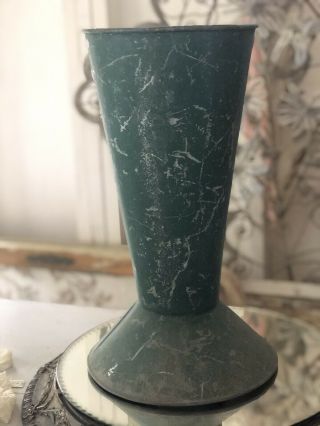 Large Antique Tin French Flower Bucket Vase Shabby Chippy Chic Green 15.  5” Tall